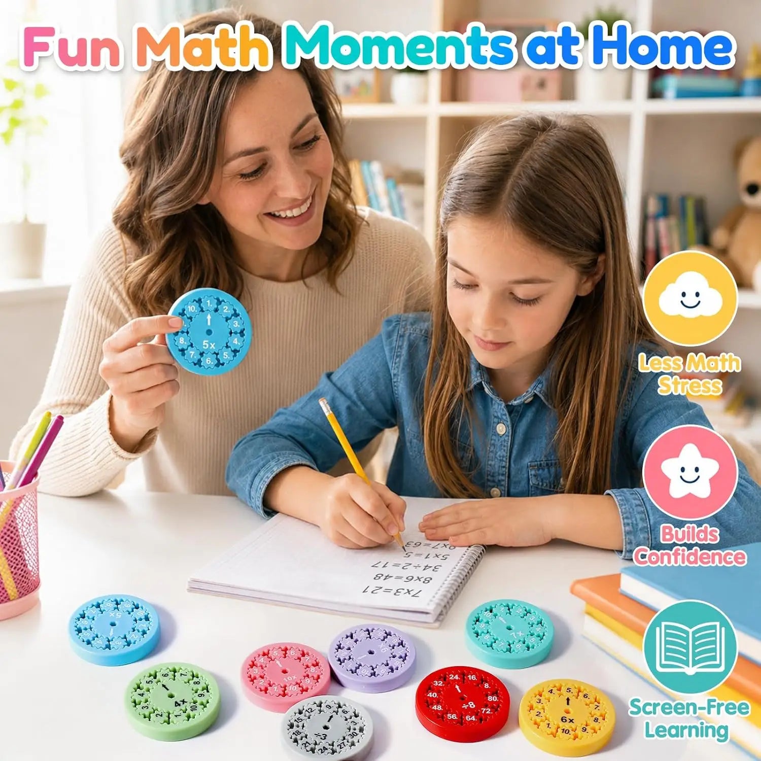 9 Pcs Math Fidget Spinners Multiplication & Division Learning Toys for Kids Hands-On Math Manipulatives Games for Classroom Atypical Journey Store