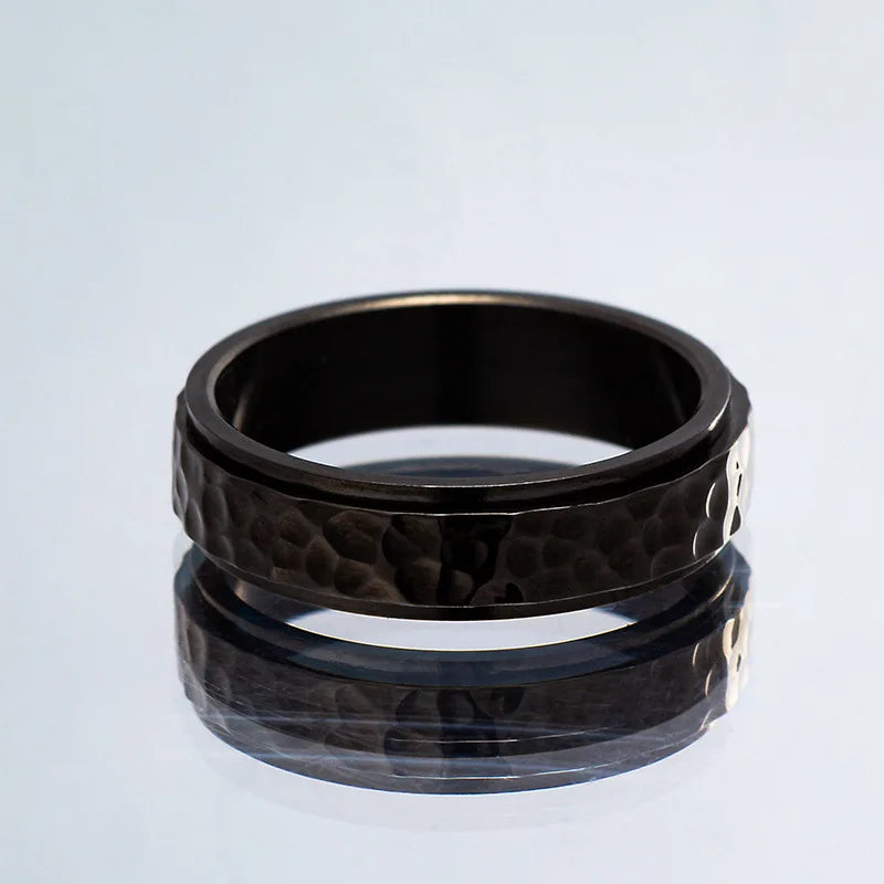 Titanium Steel Spinner Rings Reducing Pressure for Men and Women Irregular Patterns of Hammered Moonpits Rotating   Anti-stress Atypical Journey Store