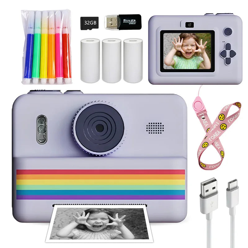 Kids Instant Camera with Dual Cameras, Flashlight, 32GB Memory Card & Color Pencils - Perfect Gift for Boys and Girls Atypical Journey Store