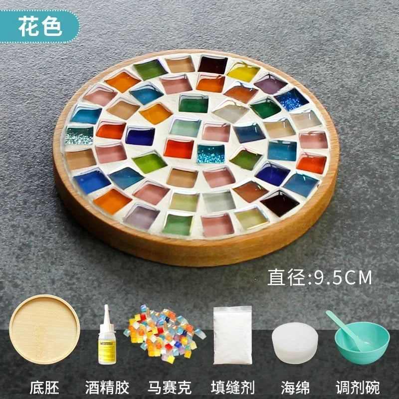 Handmade DIY Mosaic Cup Mat Bottom Bamboo Pad Heart Square Coaster Parent-Child Early Education Free Creation Handicraft Toys Atypical Journey Store