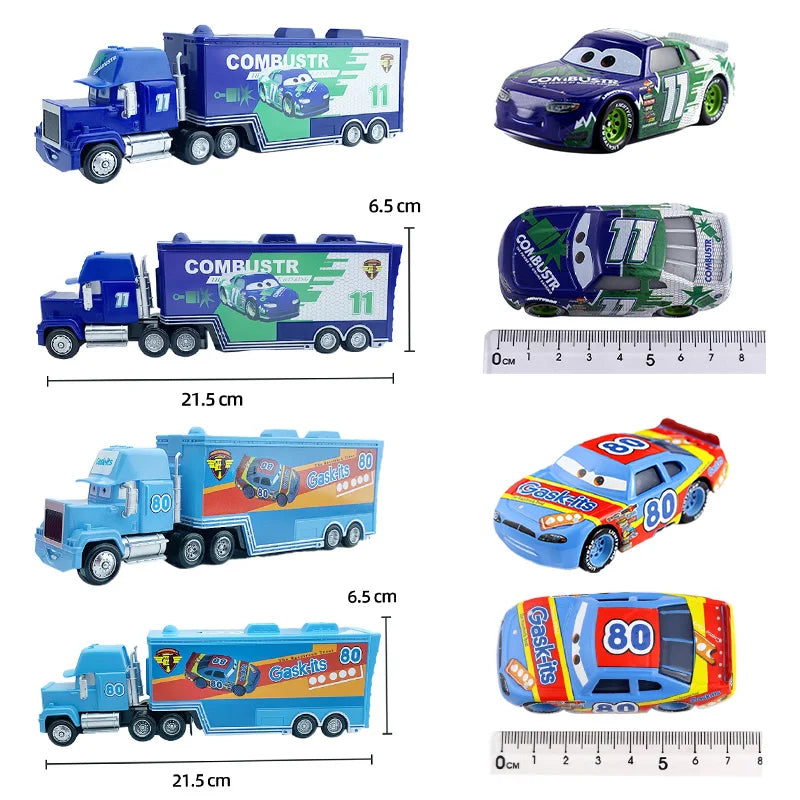 Disney Pixar Cars 3 Lightning McQueen, Jackson Storm, Cruz Ramirez, Hudson Mack Truck & Chick Hicks Toy Set Atypical Journey Store