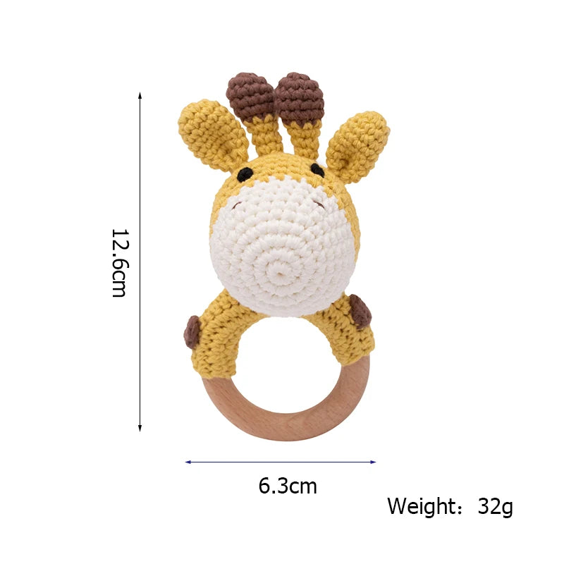 Bopoobo 3PCS/5PCS Crochet Bunny Baby Teether Rattle Animal Beech Wood Teether Pacifier Chain Crochet Rattle For Newborn Baby Atypical Journey Store