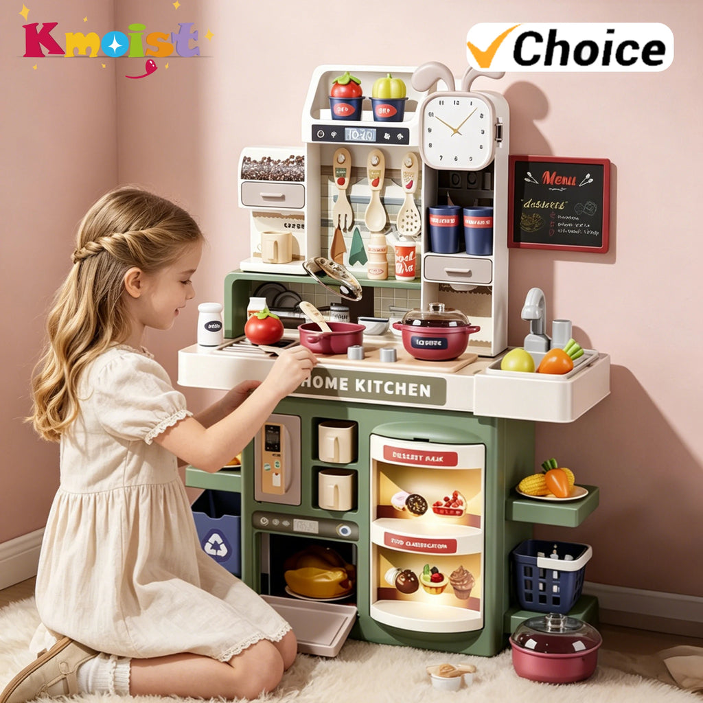 Children Kitchen Toys Set Simulated Tableware Kitchen Counter Play Set with Lights Spray DIY Toy for Girls Kids Birthday Gifts Atypical Journey Store