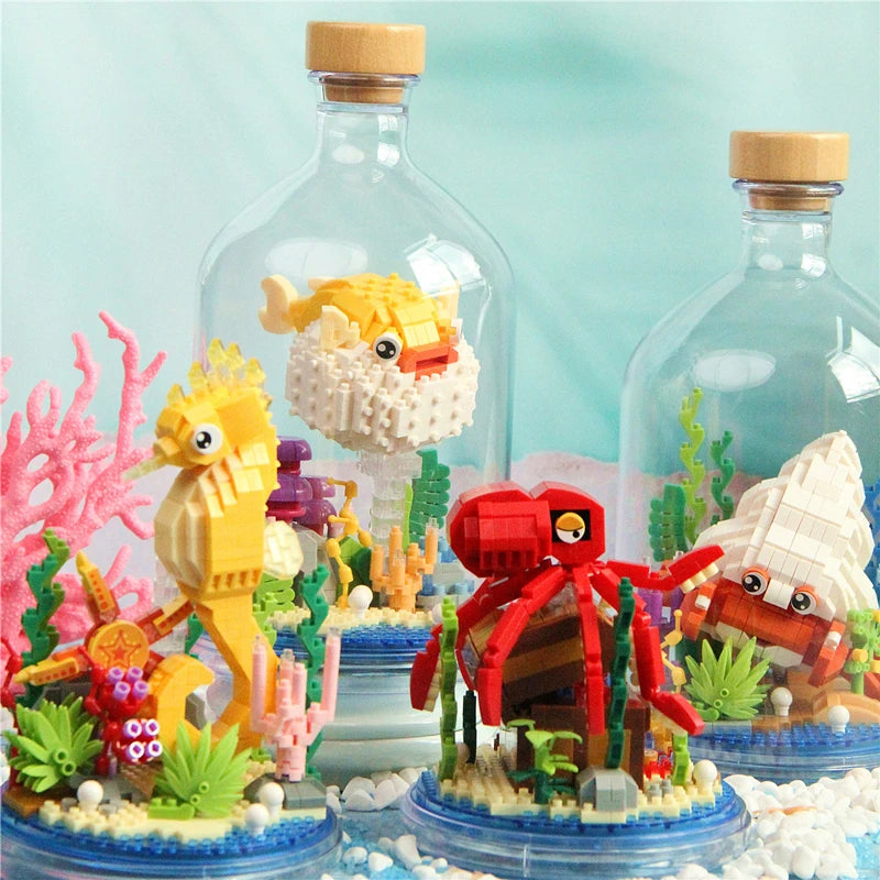 New Product Simulation Animal Series Creative Children's Toys Bottled Building Blocks Flamingo Seahorse Educational Gift Model Atypical Journey Store