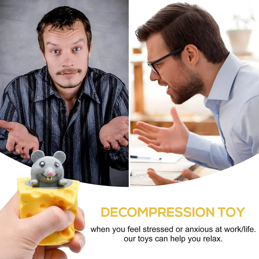 Cheese Mouse Cup Decompression Squeeze Cheese Toys Stress Relief Mice Toy Rat Stress Ball Sensory Fidget Toy Gift for Adults Kid Atypical Journey Store