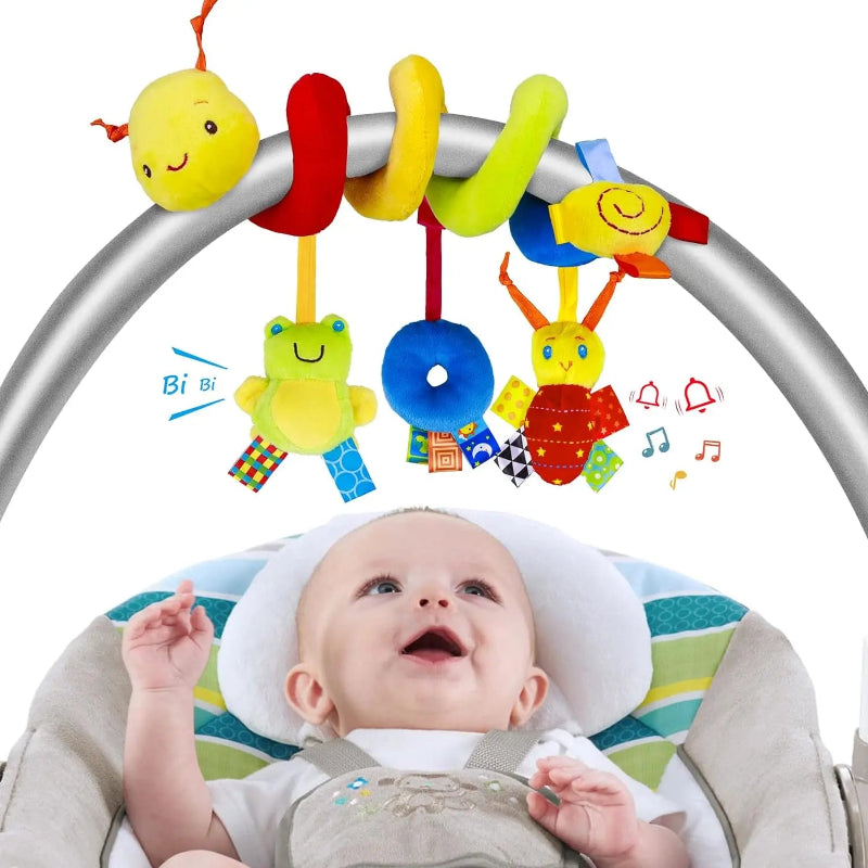 Soft plush car seat toys spiral activity hanging rattle for infants and newborns