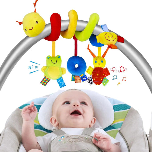 Soft plush car seat toys spiral activity hanging rattle for infants and newborns