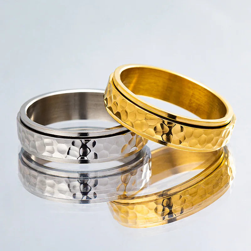 Titanium Steel Spinner Rings Reducing Pressure for Men and Women Irregular Patterns of Hammered Moonpits Rotating   Anti-stress Atypical Journey Store