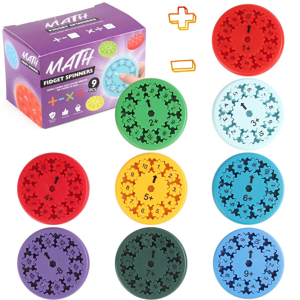 9 Pcs Math Fidget Spinners Multiplication & Division Learning Toys for Kids Hands-On Math Manipulatives Games for Classroom Atypical Journey Store