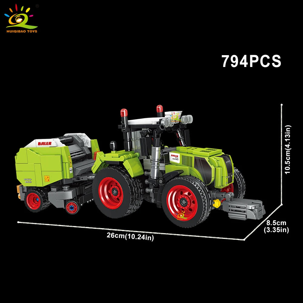 HUIQIBAO Farmer Truck model Building Block Tractor Cultivator Harvester Vehicle MOC Car Brick City Construction Toy For Children Atypical Journey Store