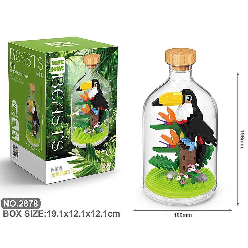 New Product Simulation Animal Series Creative Children's Toys Bottled Building Blocks Flamingo Seahorse Educational Gift Model Atypical Journey Store