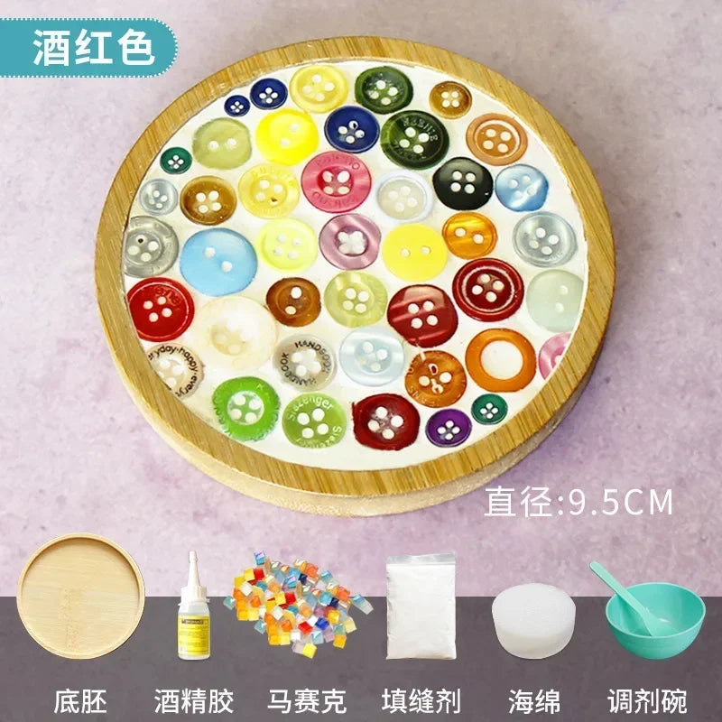 Handmade DIY Mosaic Cup Mat Bottom Bamboo Pad Heart Square Coaster Parent-Child Early Education Free Creation Handicraft Toys Atypical Journey Store
