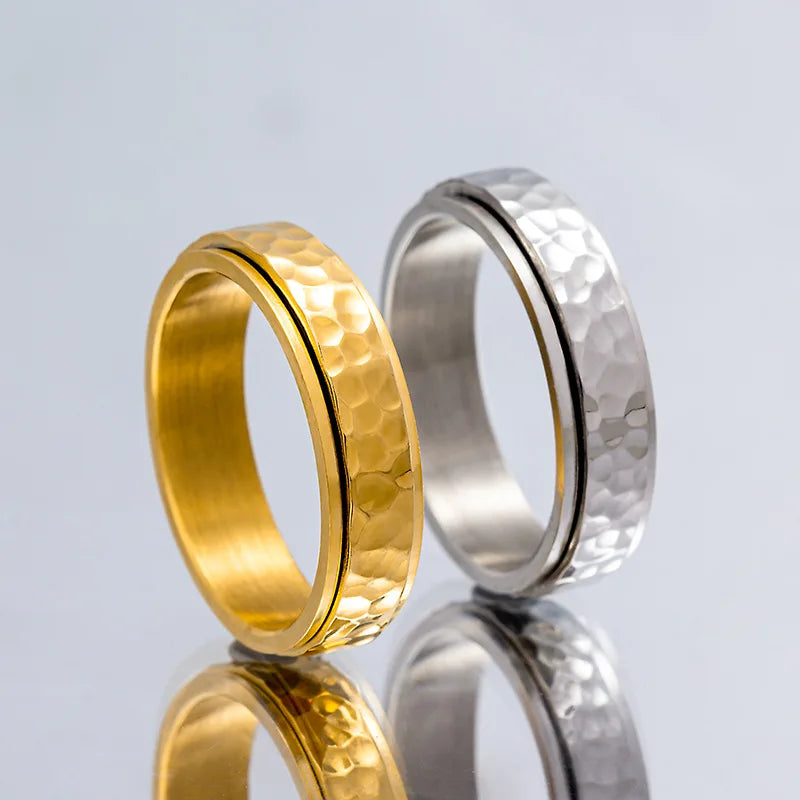 Titanium Steel Spinner Rings Reducing Pressure for Men and Women Irregular Patterns of Hammered Moonpits Rotating   Anti-stress Atypical Journey Store