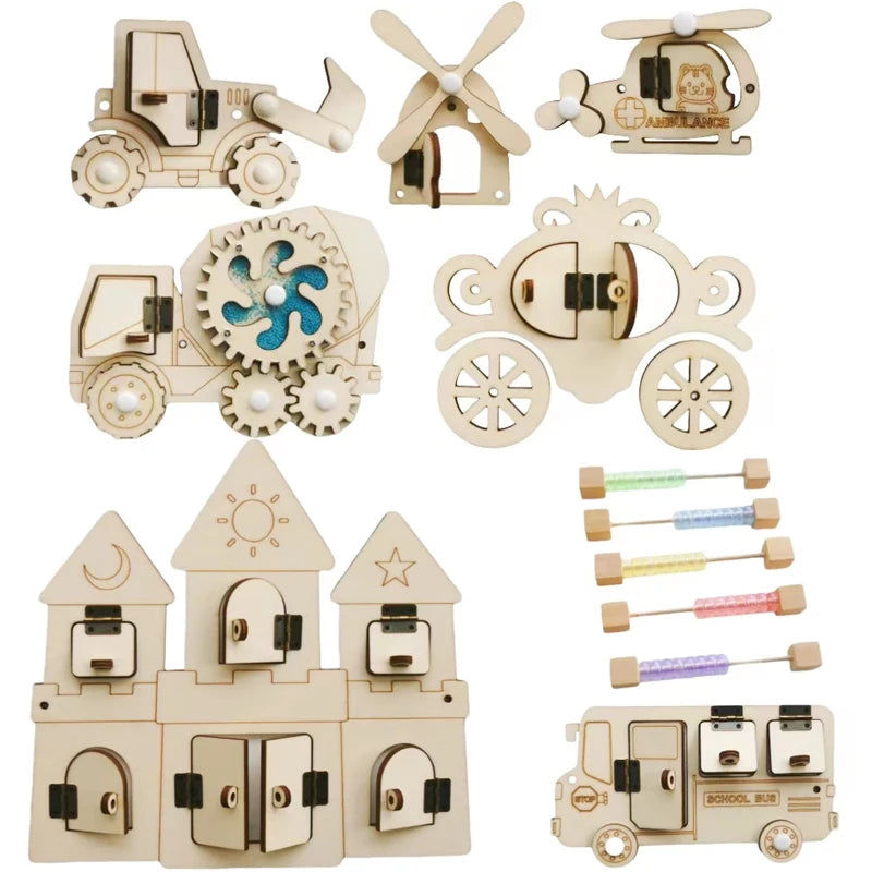 Baby DIY Montessori Busy Board Wooden Accessories Castle Animal Letters Number Movement Educational Toys For Children Gifts Atypical Journey Store