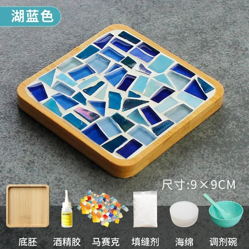 Handmade DIY Mosaic Cup Mat Bottom Bamboo Pad Heart Square Coaster Parent-Child Early Education Free Creation Handicraft Toys Atypical Journey Store