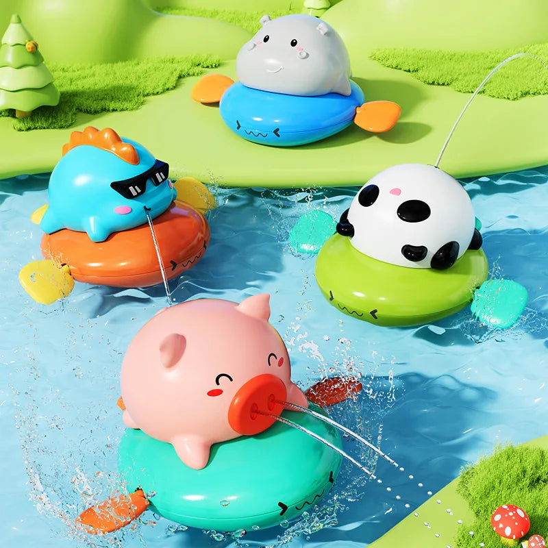 Wind-up Pig Pull String Bath Toys, Baby Kids Water Fun Swimming Pool Floating Squeeze & Spray Animal water Toys for Kids Atypical Journey Store