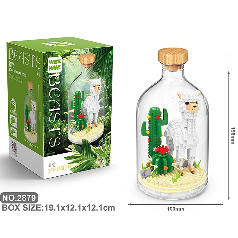 New Product Simulation Animal Series Creative Children's Toys Bottled Building Blocks Flamingo Seahorse Educational Gift Model Atypical Journey Store