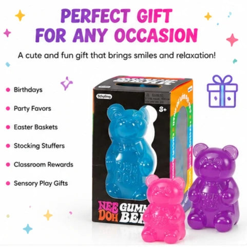 NeeDoh Gummy Bear Squishy Toy Soft Stress Relief Sensory Fidget Squeeze Toy for Kids & Adults Non-Toxic Anxiety Relief Desk Toy Atypical Journey Store