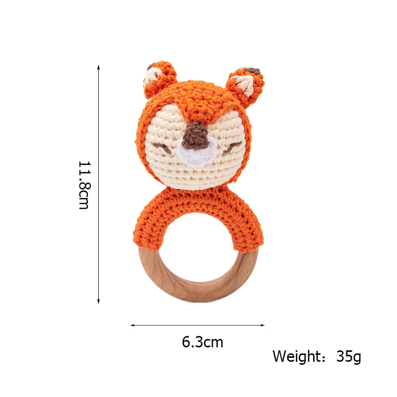Bopoobo 3PCS/5PCS Crochet Bunny Baby Teether Rattle Animal Beech Wood Teether Pacifier Chain Crochet Rattle For Newborn Baby Atypical Journey Store