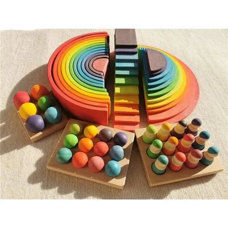 High quality lime wood rainbow arch stacking blocks wooden toys for children aged 4-12