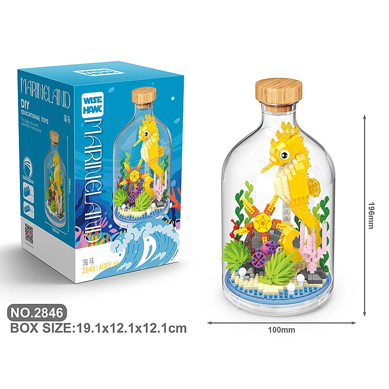 New Product Simulation Animal Series Creative Children's Toys Bottled Building Blocks Flamingo Seahorse Educational Gift Model Atypical Journey Store