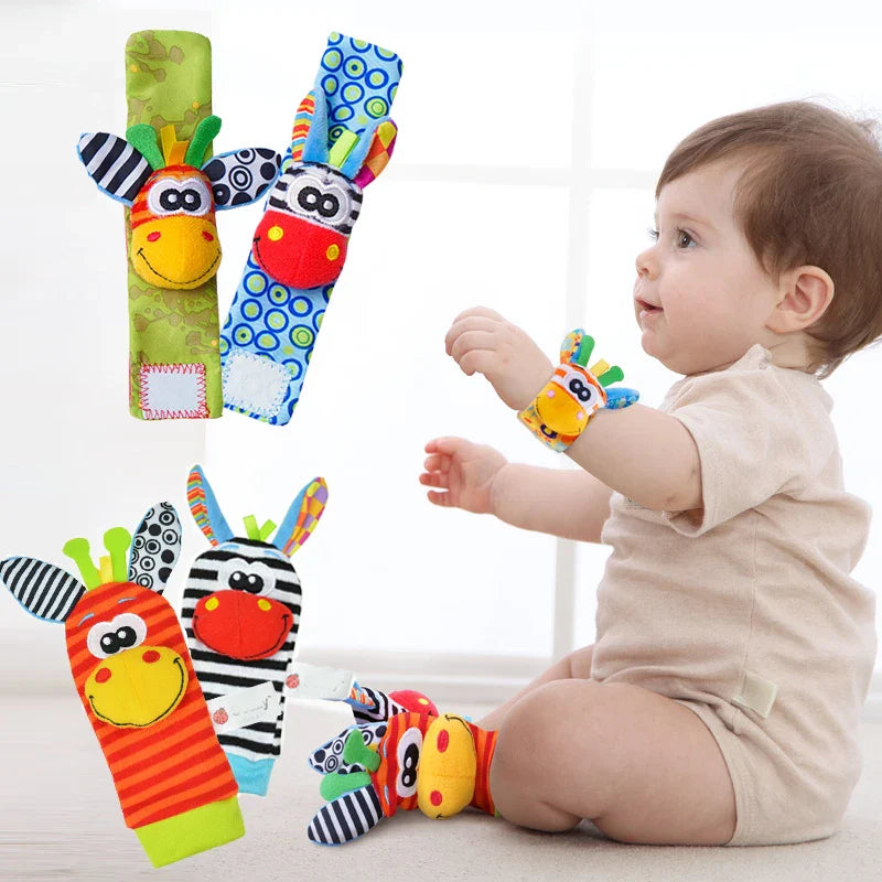 Cartoon plush socks baby wrist strap rattles with bear design for newborns and infants