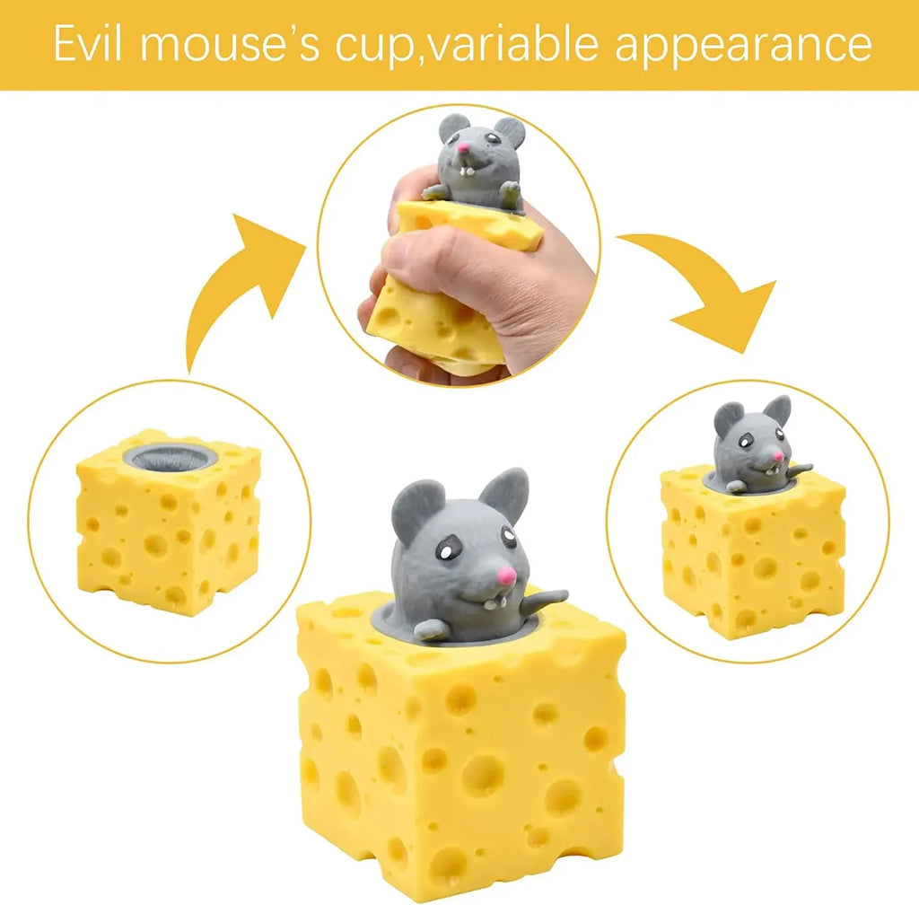 Cheese Mouse Cup Decompression Squeeze Cheese Toys Stress Relief Mice Toy Rat Stress Ball Sensory Fidget Toy Gift for Adults Kid Atypical Journey Store