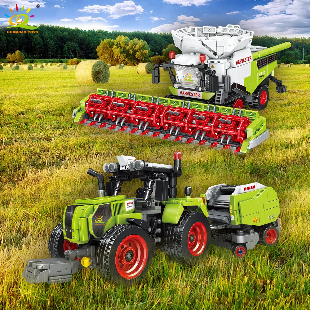 HUIQIBAO Farmer Truck model Building Block Tractor Cultivator Harvester Vehicle MOC Car Brick City Construction Toy For Children Atypical Journey Store