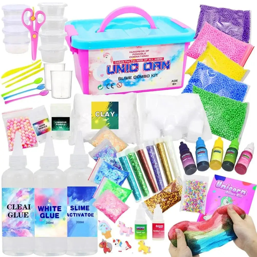 DIY butter slime stress relief toy set with colorful slime and charms for kids and parties