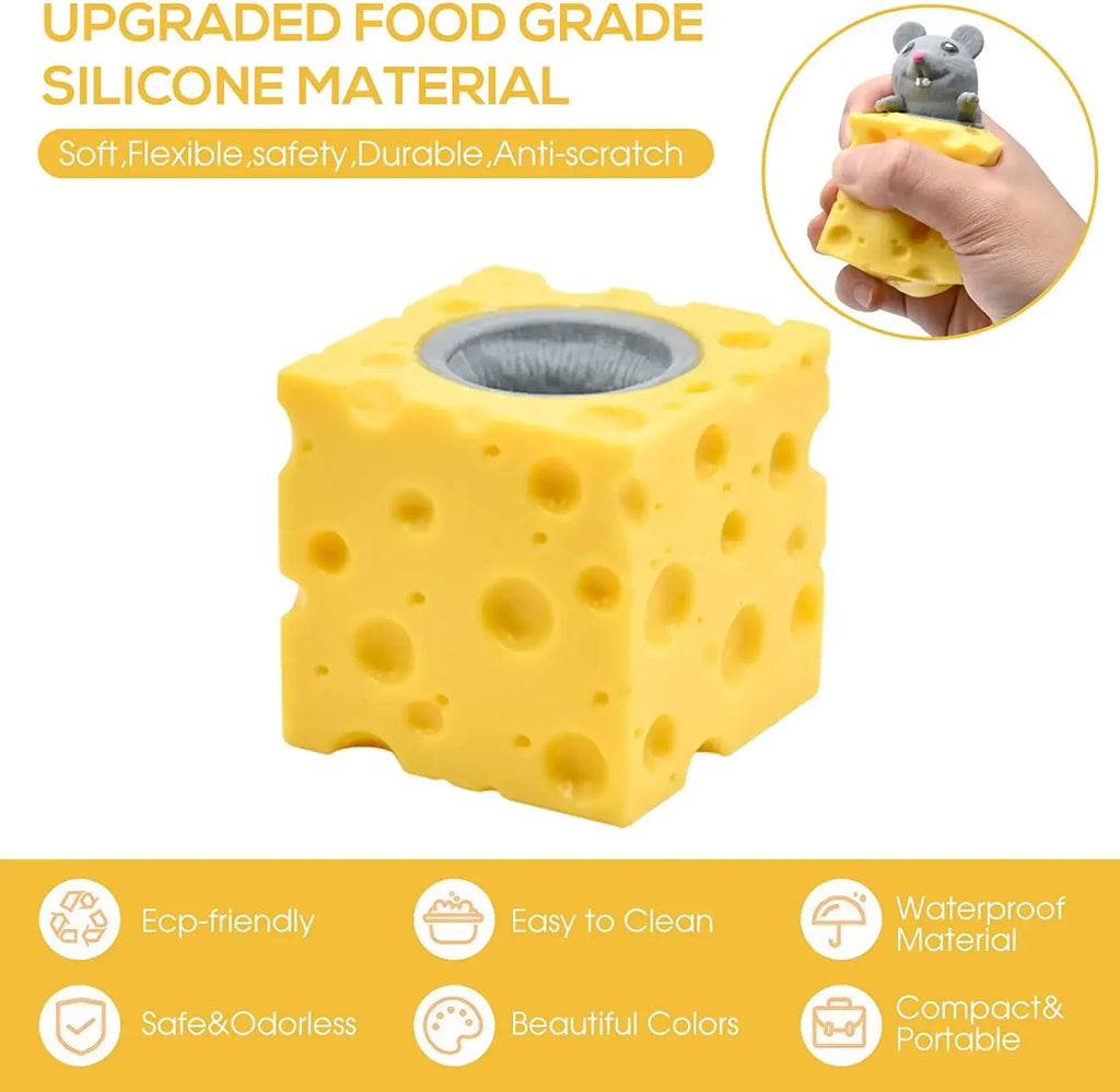 Cheese Mouse Cup Decompression Squeeze Cheese Toys Stress Relief Mice Toy Rat Stress Ball Sensory Fidget Toy Gift for Adults Kid Atypical Journey Store