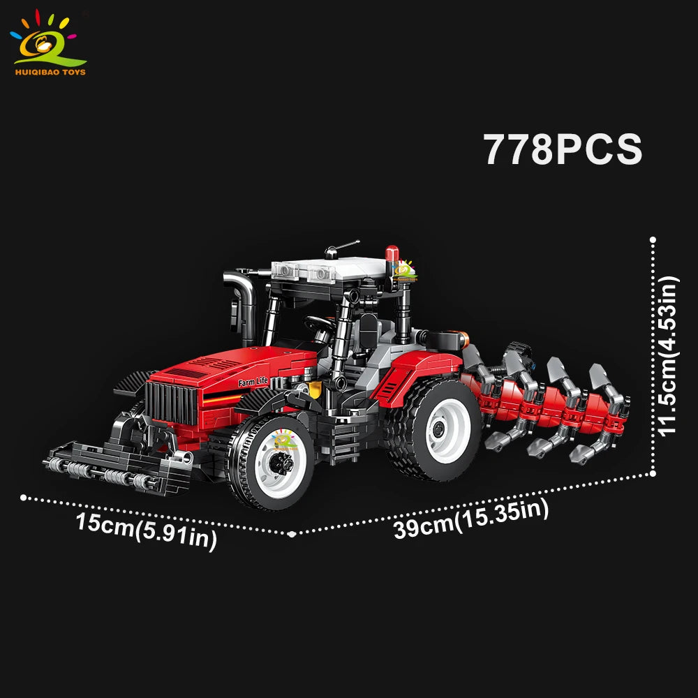HUIQIBAO Farmer Truck model Building Block Tractor Cultivator Harvester Vehicle MOC Car Brick City Construction Toy For Children Atypical Journey Store