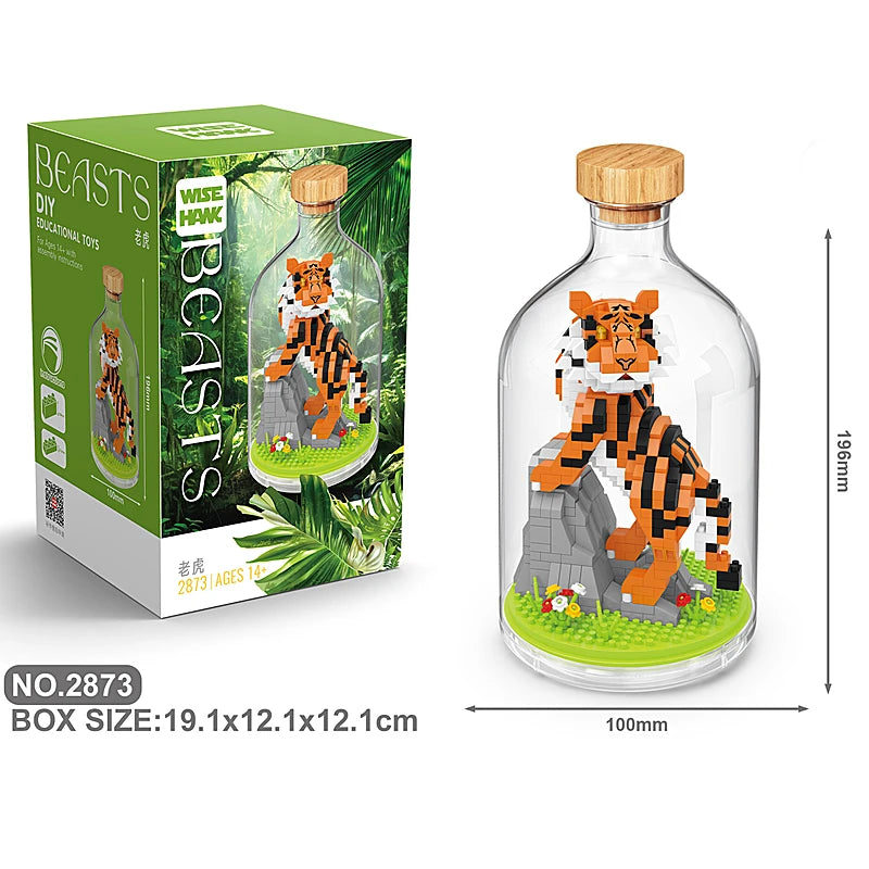 New Product Simulation Animal Series Creative Children's Toys Bottled Building Blocks Flamingo Seahorse Educational Gift Model Atypical Journey Store