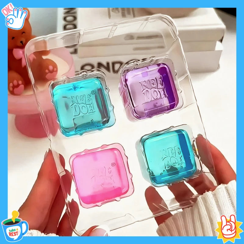 Mini4 Pack Set Slow Rebound Squishy Stress Reliever Fidget for Party Favors Christmas birthday Gifts Nice Ice Cube Fidget Toys Atypical Journey Store