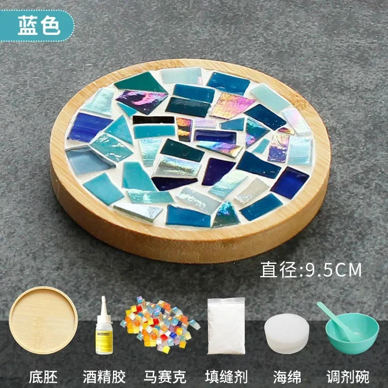 Handmade DIY Mosaic Cup Mat Bottom Bamboo Pad Heart Square Coaster Parent-Child Early Education Free Creation Handicraft Toys Atypical Journey Store