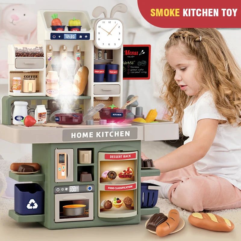 Children Kitchen Toys Set Simulated Tableware Kitchen Counter Play Set with Lights Spray DIY Toy for Girls Kids Birthday Gifts Atypical Journey Store