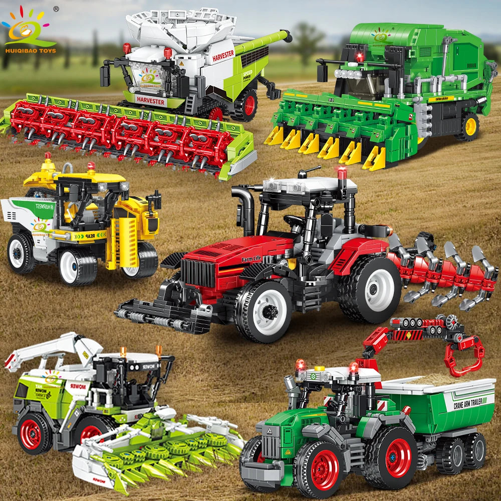 HUIQIBAO Farmer Truck model Building Block Tractor Cultivator Harvester Vehicle MOC Car Brick City Construction Toy For Children Atypical Journey Store