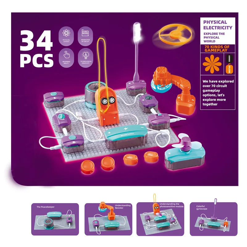 STEM Science Education Electronic Building Blocks Toy Physics Circuit Experiment Set Handmade Science Kit for Kids Atypical Journey Store