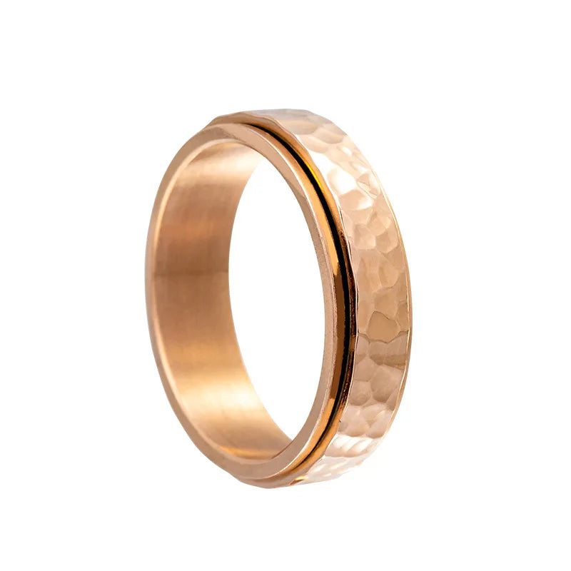 Titanium Steel Spinner Rings Reducing Pressure for Men and Women Irregular Patterns of Hammered Moonpits Rotating   Anti-stress Atypical Journey Store