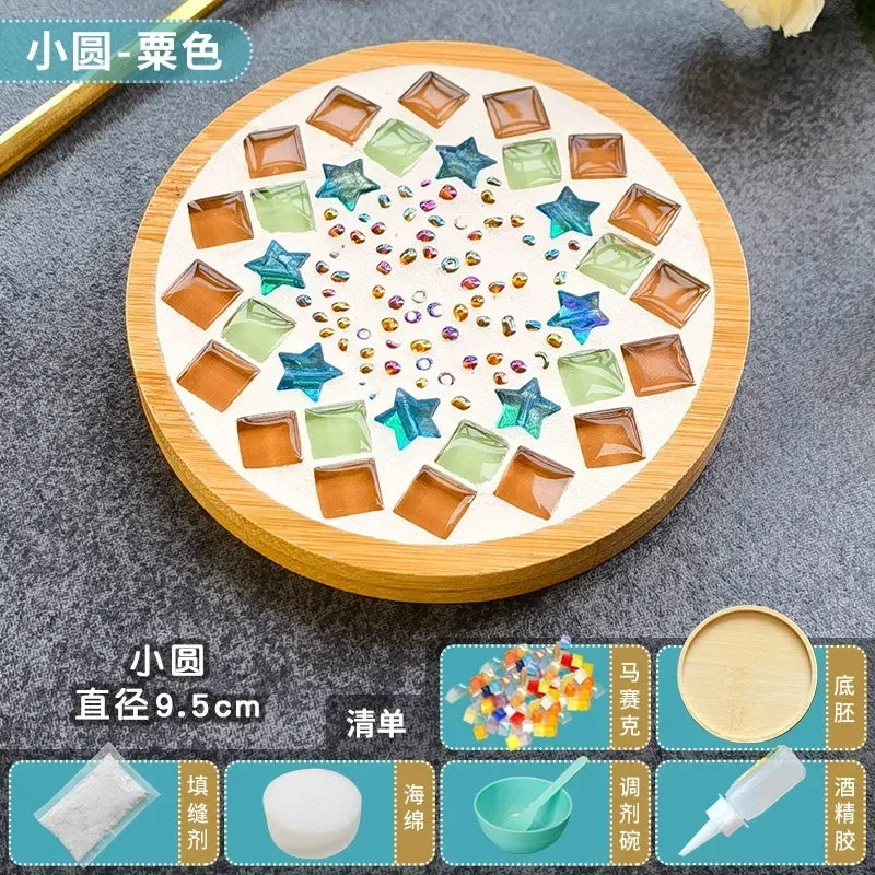 Handmade DIY Mosaic Cup Mat Bottom Bamboo Pad Heart Square Coaster Parent-Child Early Education Free Creation Handicraft Toys Atypical Journey Store