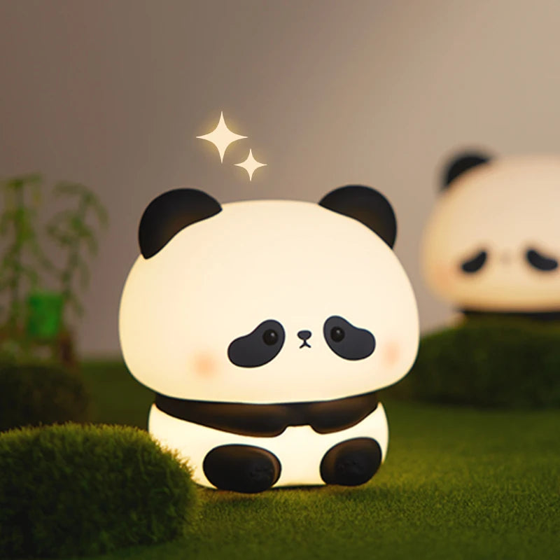 Panda LED Night Light Cute Silicone Night Light USB Rechargeable Touch Night Lamp Bedroom Timing Lamp Decoration Children's Gift Atypical Journey Store