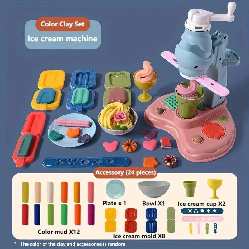 Colorful Ice Cream Play Dough Set with accessories for creative kids' play and birthday gifts