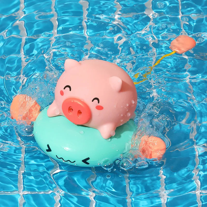 Wind-up Pig Pull String Bath Toys, Baby Kids Water Fun Swimming Pool Floating Squeeze & Spray Animal water Toys for Kids Atypical Journey Store