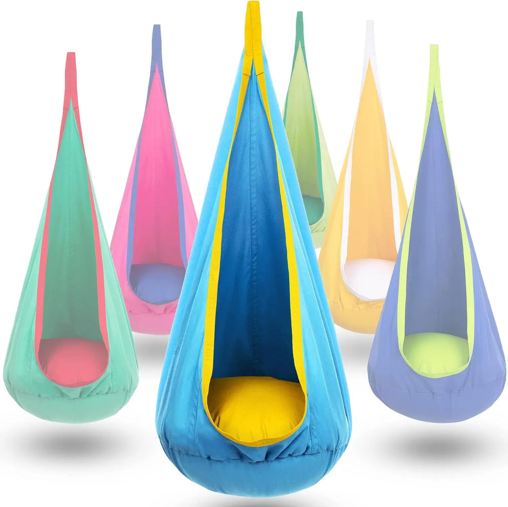 Children Hanging Pod Swing Hammock Chair With Inflatable Cushion & Side Pocket Portable Sensory Swing For Kids Indoor Outdoor Atypical Journey Store
