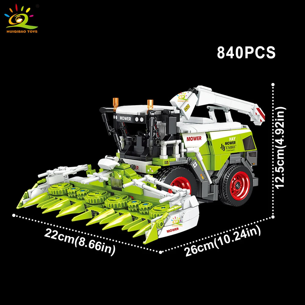 HUIQIBAO Farmer Truck model Building Block Tractor Cultivator Harvester Vehicle MOC Car Brick City Construction Toy For Children Atypical Journey Store
