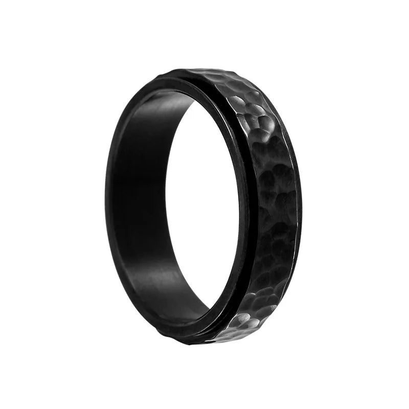 Titanium Steel Spinner Rings Reducing Pressure for Men and Women Irregular Patterns of Hammered Moonpits Rotating   Anti-stress Atypical Journey Store