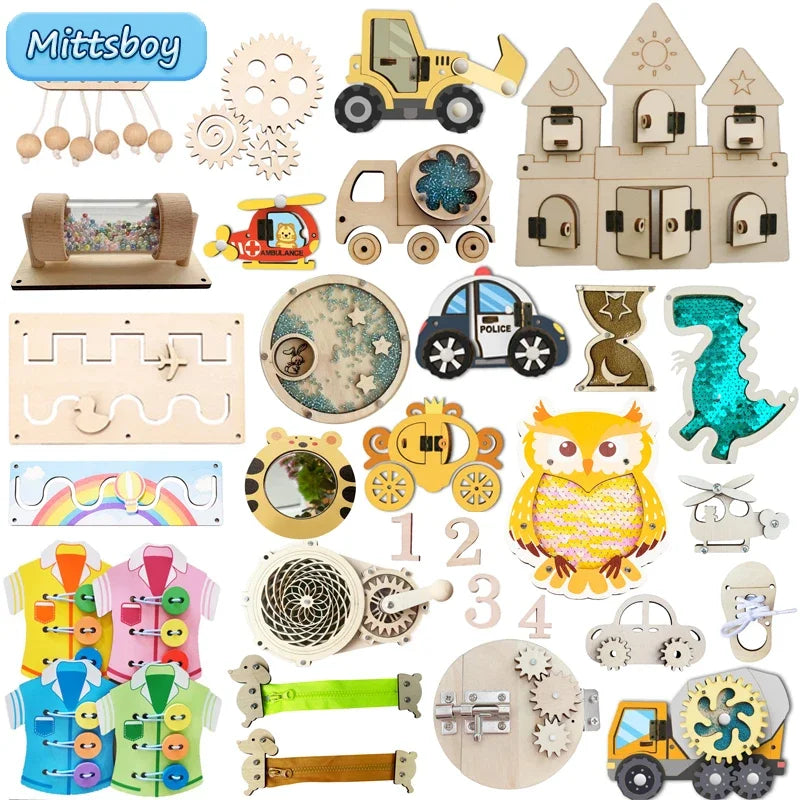 2024 DIY Montessori Busy Board  Accessories Wooden Graffiti Digit Early Ball Sequin Helicopter Educational Toy For Children Gift Atypical Journey Store