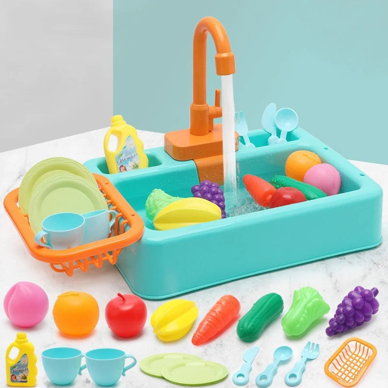 Kids Kitchen Sink Toys Simulation Electric Dishwasher Mini Kitchen Food Pretend Play House Toy Set Children Role Play Girl Toys Atypical Journey Store