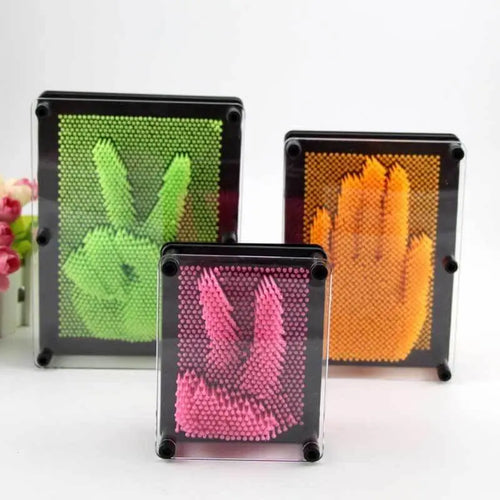 3D Pinstress Art Board toy creating tactile 3D prints with pins in blue and green colors