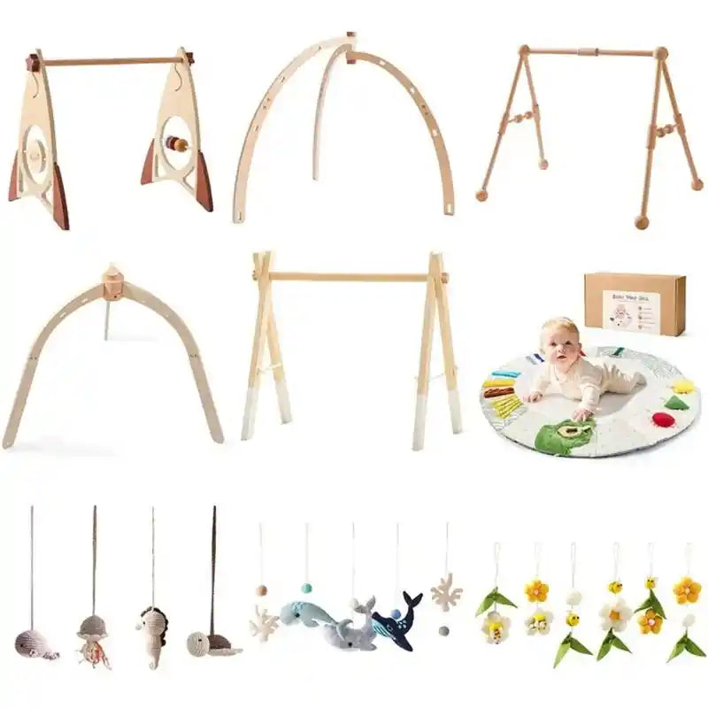Wooden Baby Play Gym with Music Activity Mat for 0-12 Months - Sensory Development Toys with Mobile Bells for Limb Exercises Atypical Journey Store